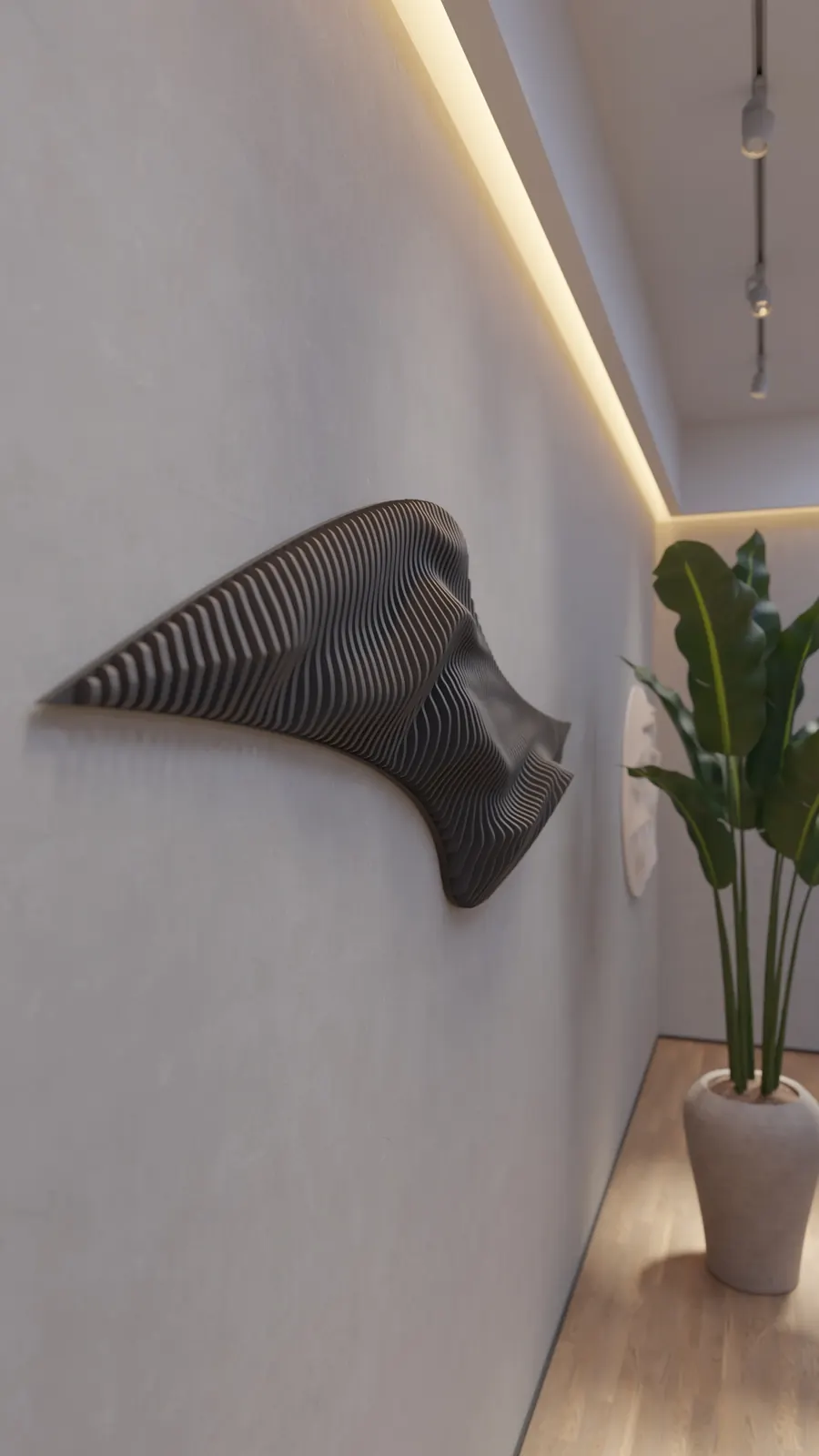 Anthracite free-form panel with warp field relief