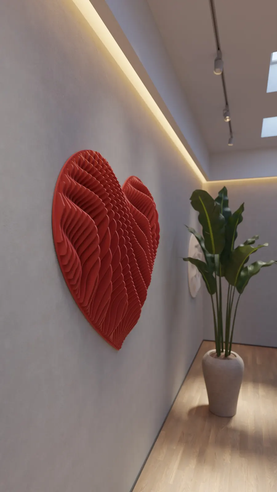 Ruby red heart-shaped panel with ripple relief