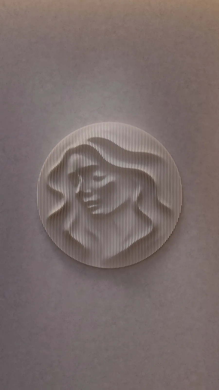 White disc panel with a portrait relief from a custom heightmap